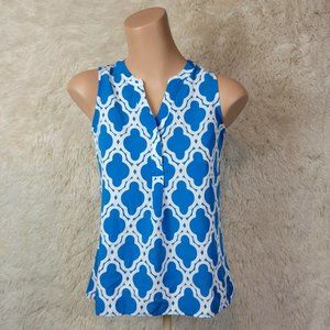 Crown & Ivy Women's Size PP Sleeveless Blouse Argyle Blue & White Rayon Summer N